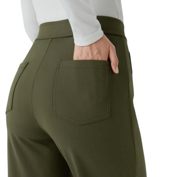 Halara High Waisted Straight Leg Casual Pants Size L Olive Green Stretch Pockets - Picture 10 of 16